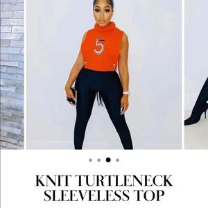 Orange knot turtle neck sleeve crop top